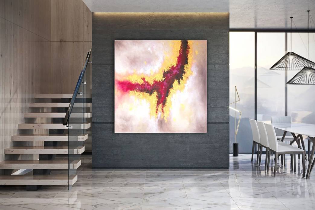 Living Original Hallway Red Abstract Canvas Artwork O11IH